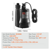Utility Pump, 1/3 HP, 2450 GPH High Flow, 30 ft Head, Sump Pump Submersible Water Pump Portable Utility Pump with 10 ft Long Power Cord for Draining Water from Swimming Pool Garden Pond Basement